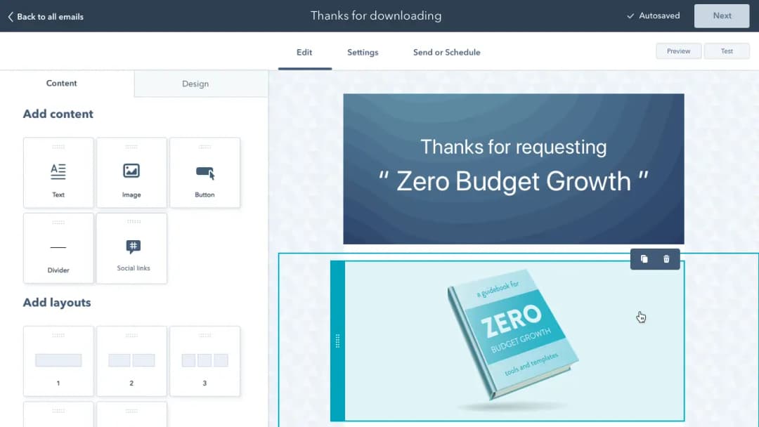 Build professional email campaigns with zero coding.